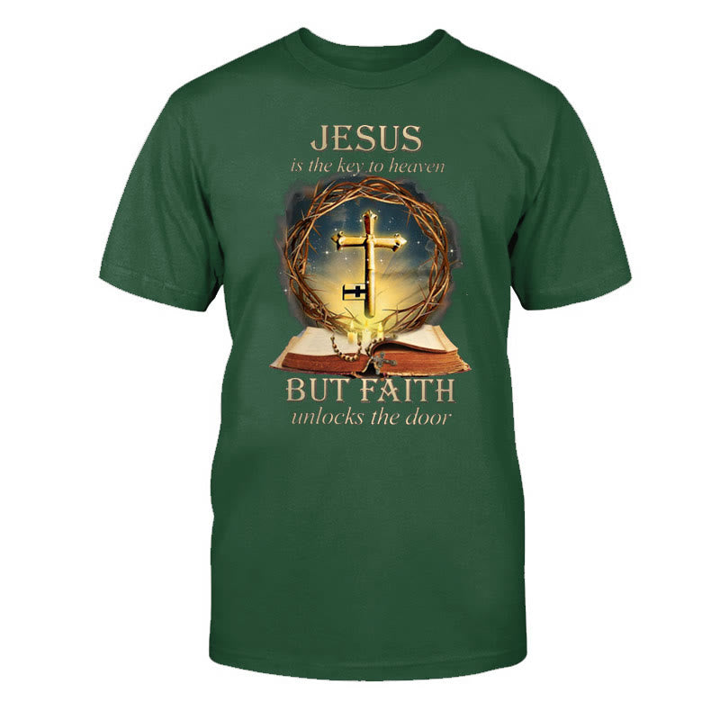 Christianartworkshop Key to Heaven Unisex Cotton T-Shirt - Dark Green - 2XL - image 16