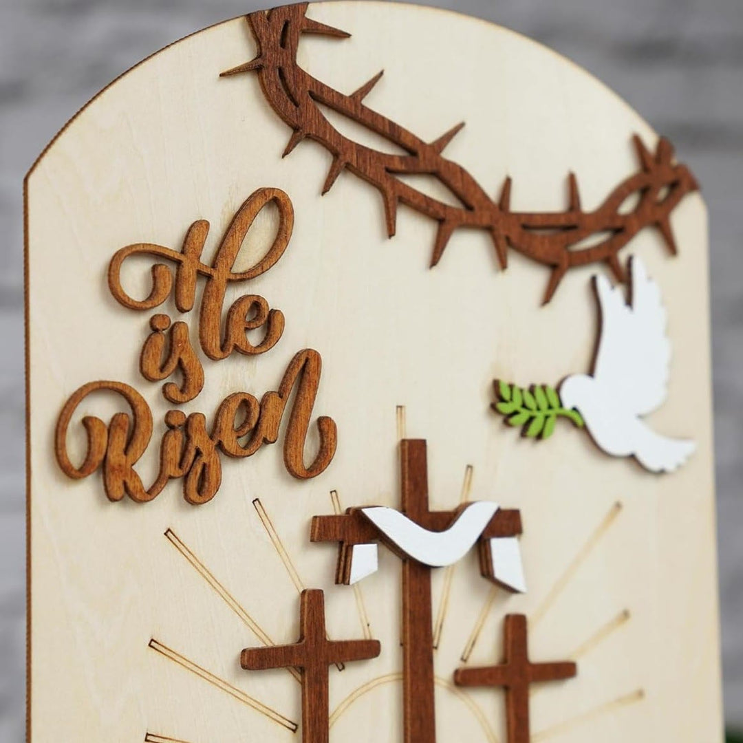 Christianartworkshop "Risen Hope" Easter Icon Set: Decorative Wooden Display with Cross and Tomb Designs - image 3