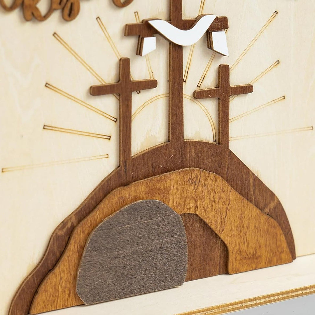 Christianartworkshop "Risen Hope" Easter Icon Set: Decorative Wooden Display with Cross and Tomb Designs - image 4