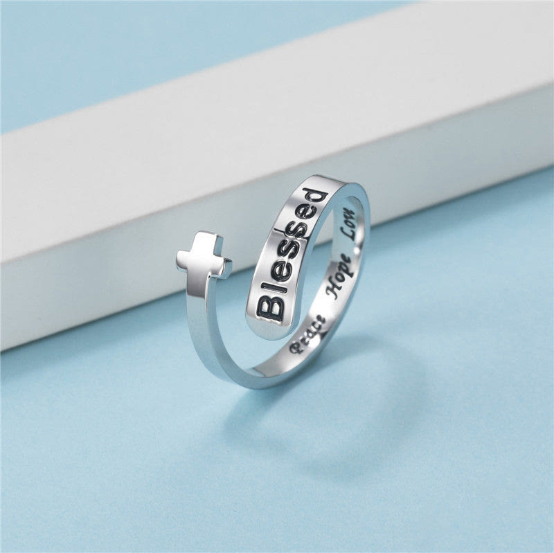 Christianartworkshop Blessed Cross Adjustable Faith Ring: Peace Hope Love - image 2