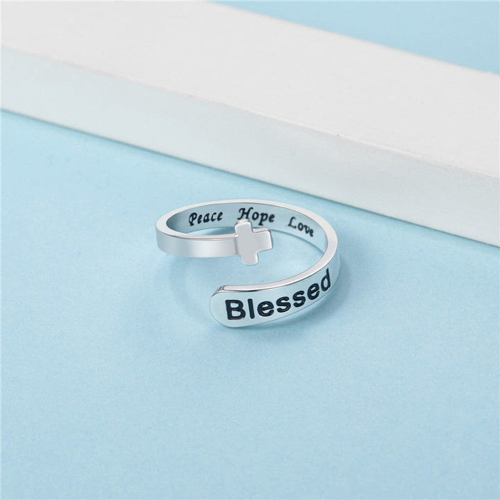 Christianartworkshop Blessed Cross Adjustable Faith Ring: Peace Hope Love - image 3