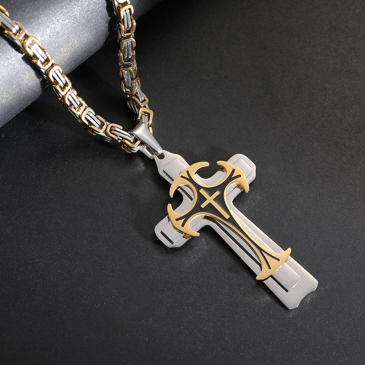 Christianartworkshop 3 Color Faith and Courage Cross Necklace: Embrace the Power of Belief - Two-Tone Gold - 60cm Pearl Chain - Original Pendant - image 1