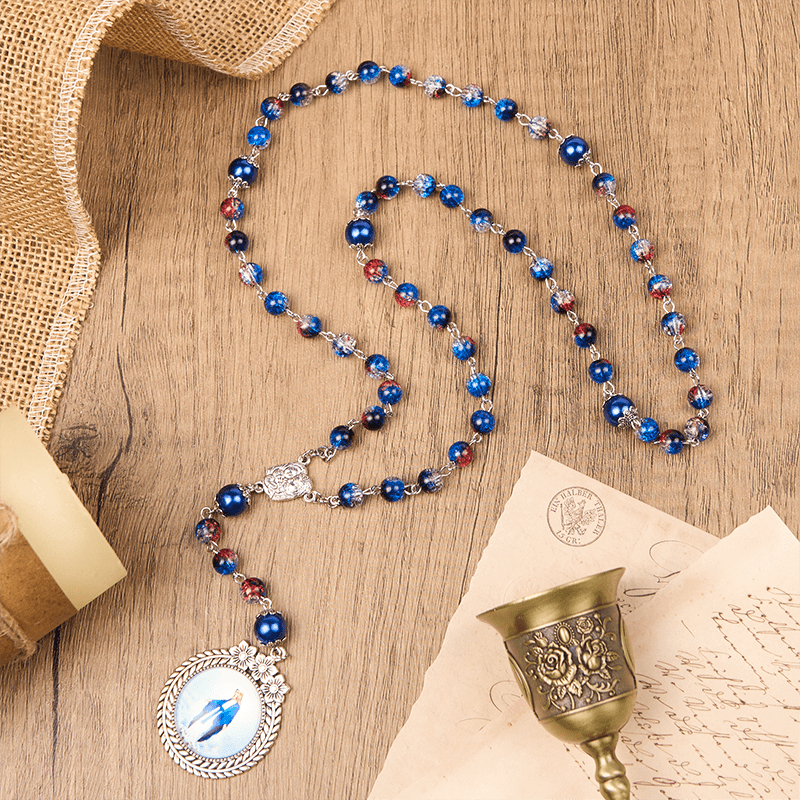 Christianartworkshop Miraculous Medal & Crucifix of 8mm Glass Beads Rosary—A Touch of Vintage Elegance - Holy Medal - image 2