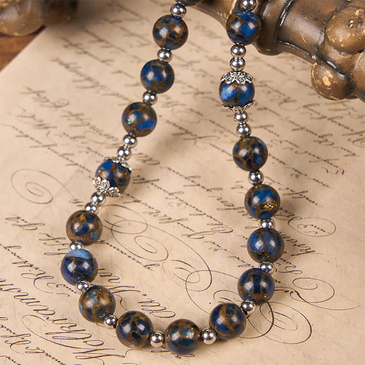 Christianartworkshop Virgin Mary & Blue Crucifix of 8mm Blue Gold Stone Beads Rosary - image 5