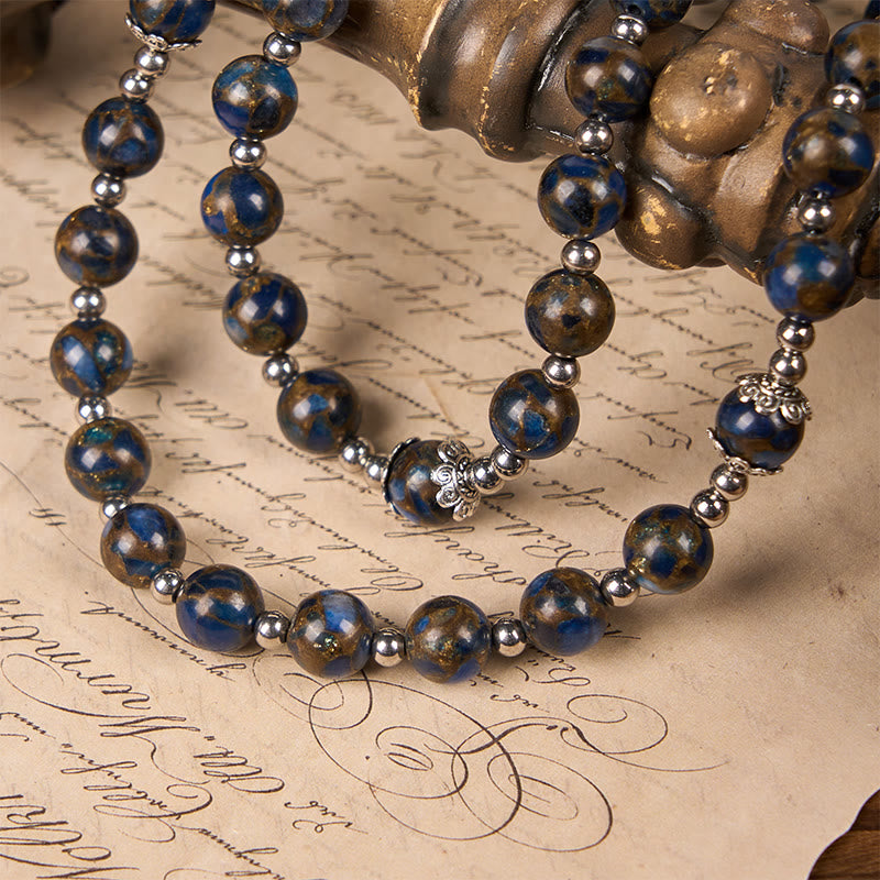 Christianartworkshop Virgin Mary & Blue Crucifix of 8mm Blue Gold Stone Beads Rosary - image 6