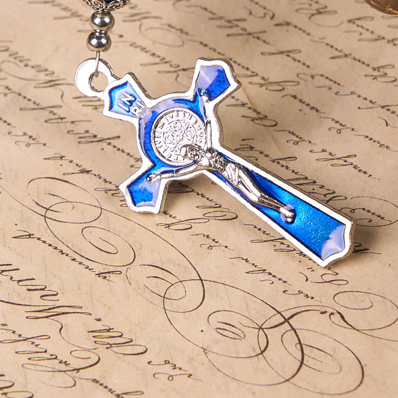 Christianartworkshop Virgin Mary & Blue Crucifix of 8mm Blue Gold Stone Beads Rosary - image 3