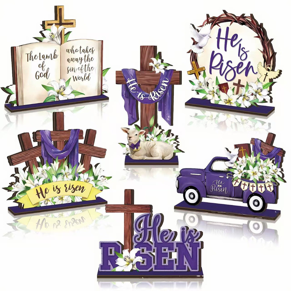 Christianartworkshop 6pcs/set "He Is Risen" - Inspirational Wooden Easter Decor Ornament - image 2