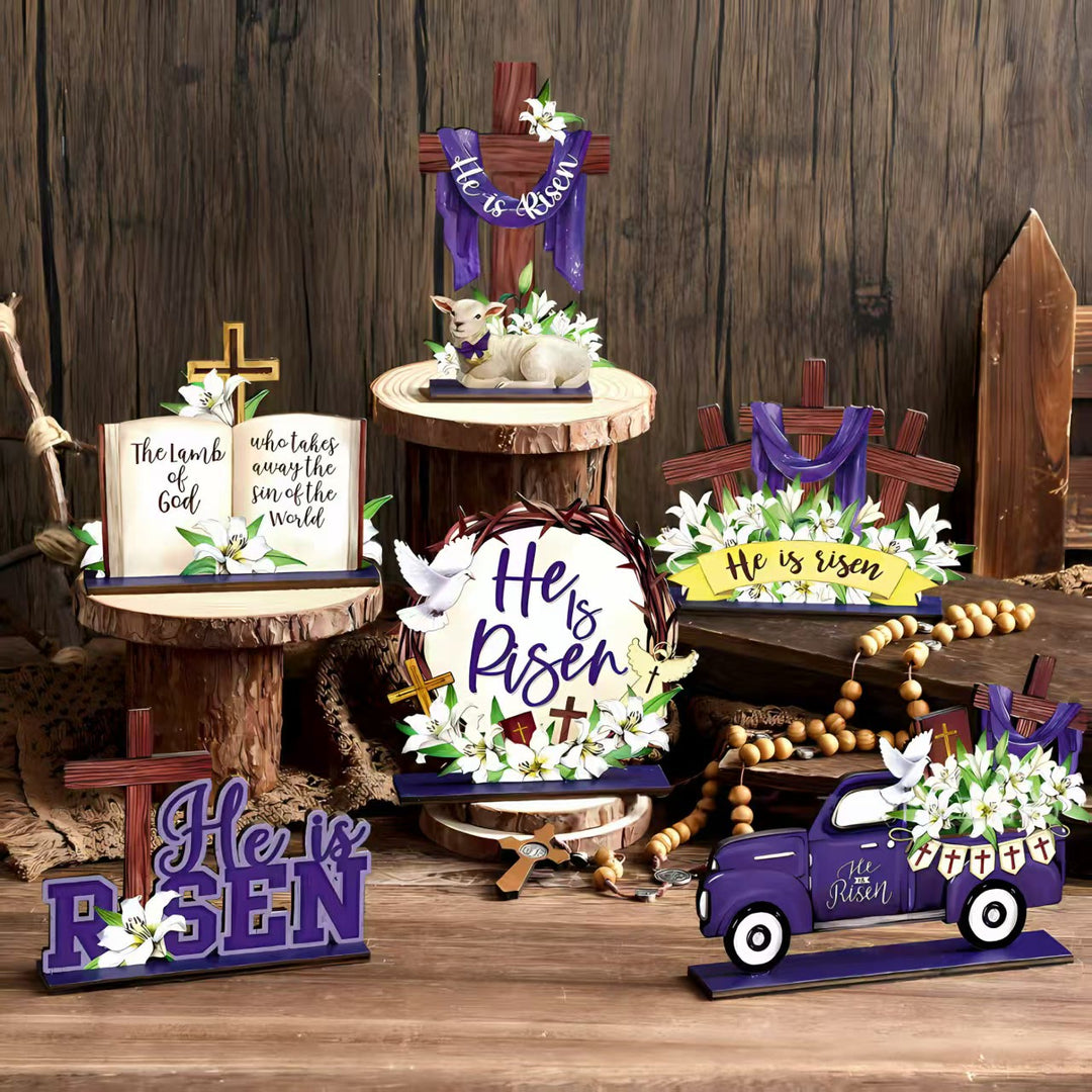 Christianartworkshop 6pcs/set "He Is Risen" - Inspirational Wooden Easter Decor Ornament - 6pcs/set - image 1