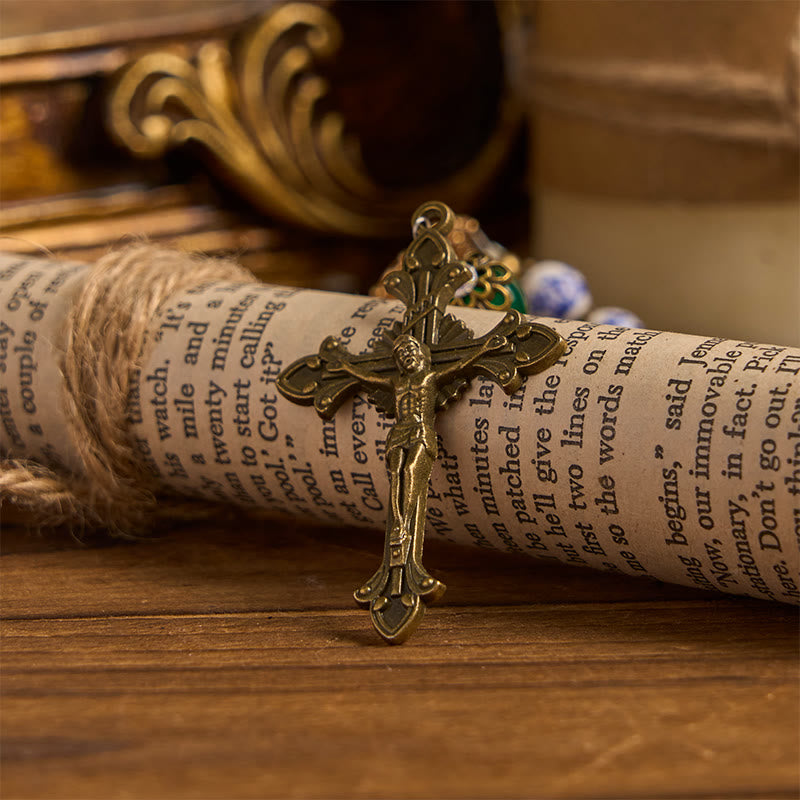 Christianartworkshop Divine Serenity Handmade Floral Rosary: Our Lady of Guadalupe & Crucifix of 8mm Ceramics&Jade  - image 5