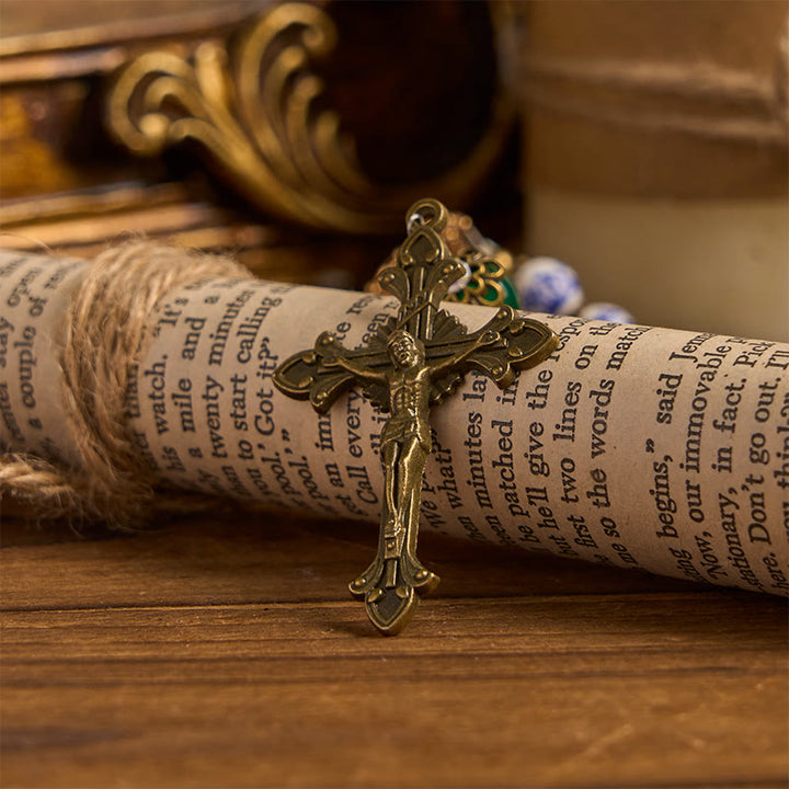 Christianartworkshop Divine Serenity Handmade Floral Rosary: Our Lady of Guadalupe & Crucifix of 8mm Ceramics&Jade  - image 5