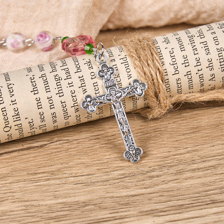 Christianartworkshop PRAYERFUL FAITH: Handmade Rose & Ivory Floral Elegance Rosary with Gift Card - image 10