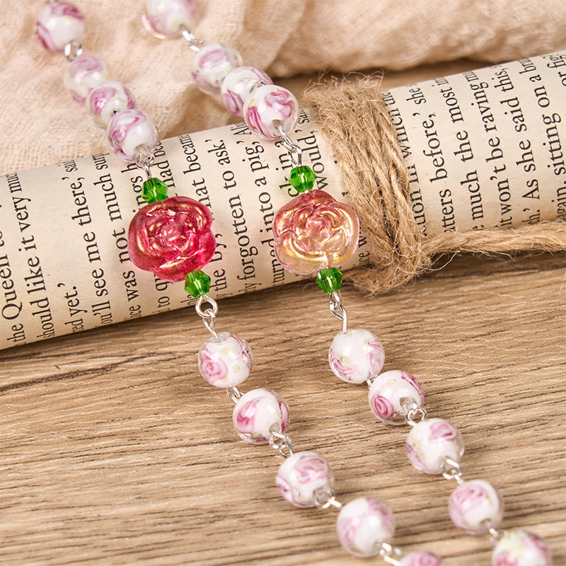 Christianartworkshop PRAYERFUL FAITH: Handmade Rose & Ivory Floral Elegance Rosary with Gift Card - image 9