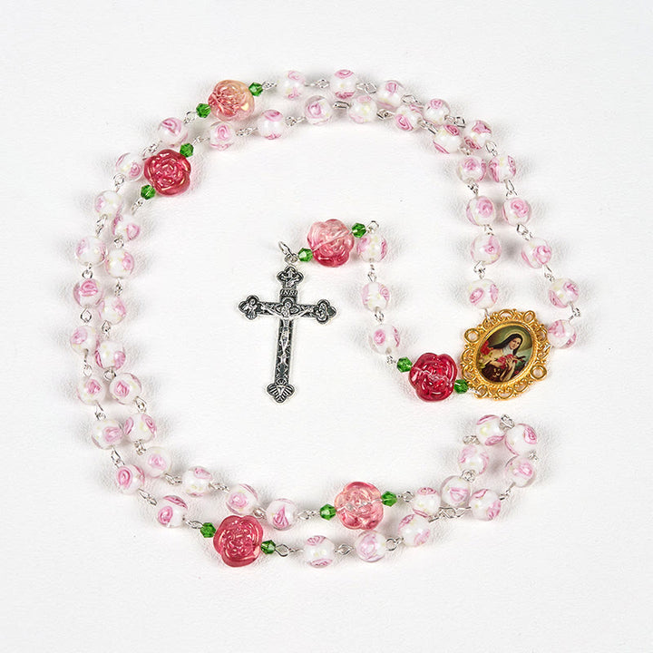Christianartworkshop PRAYERFUL FAITH: Handmade Rose & Ivory Floral Elegance Rosary with Gift Card - image 12
