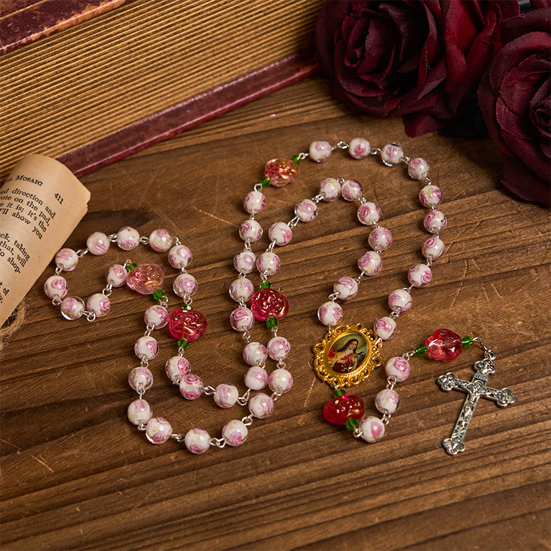 Christianartworkshop PRAYERFUL FAITH: Handmade Rose & Ivory Floral Elegance Rosary with Gift Card - image 5
