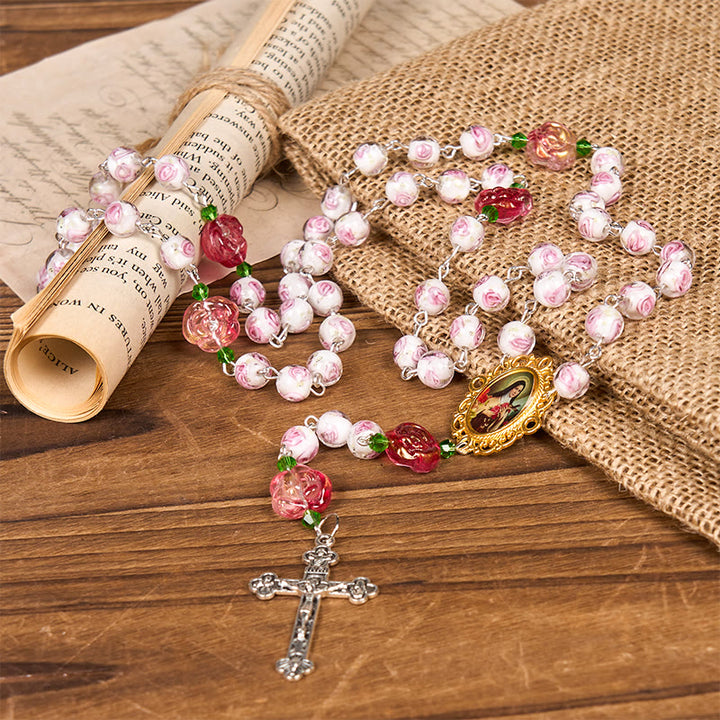 Christianartworkshop PRAYERFUL FAITH: Handmade Rose & Ivory Floral Elegance Rosary with Gift Card - image 7