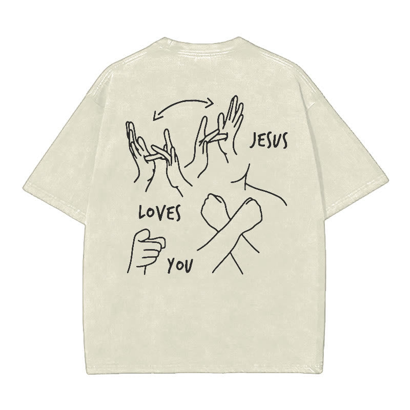 Christianartworkshop Jesus Loves You Washed T-Shirt - Beige - 5XL - image 1