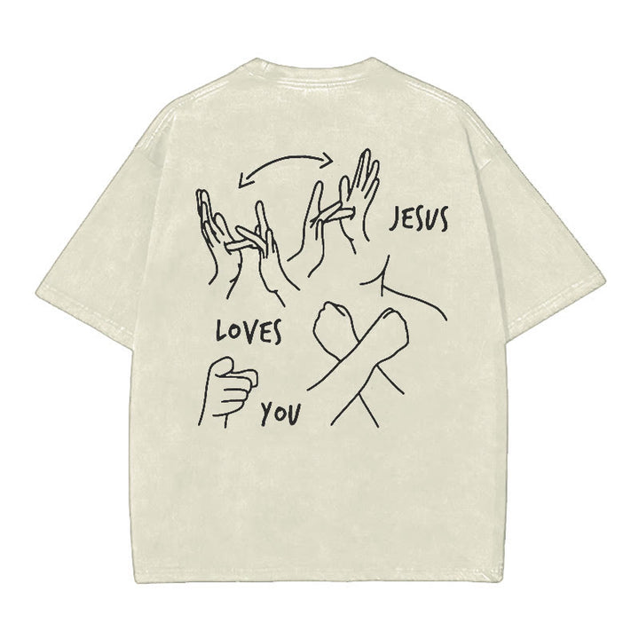 Christianartworkshop Jesus Loves You Washed T-Shirt - Beige - 5XL - image 1
