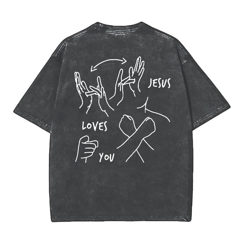 Christianartworkshop Jesus Loves You Washed T-Shirt - Black - 5XL - image 3