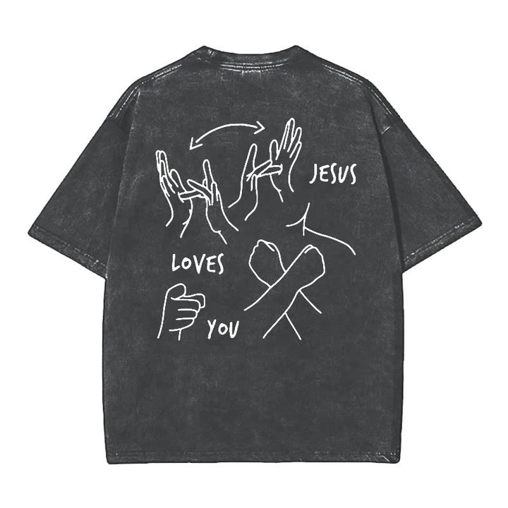 Christianartworkshop Jesus Loves You Washed T-Shirt - Black - 5XL - image 3