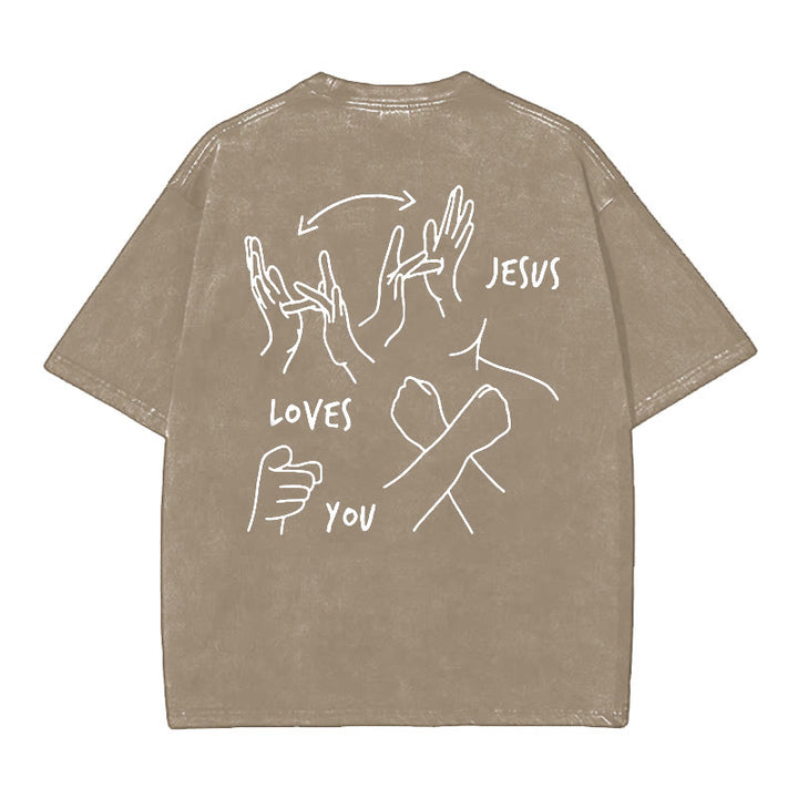 Christianartworkshop Jesus Loves You Washed T-Shirt - Brown - 5XL - image 7