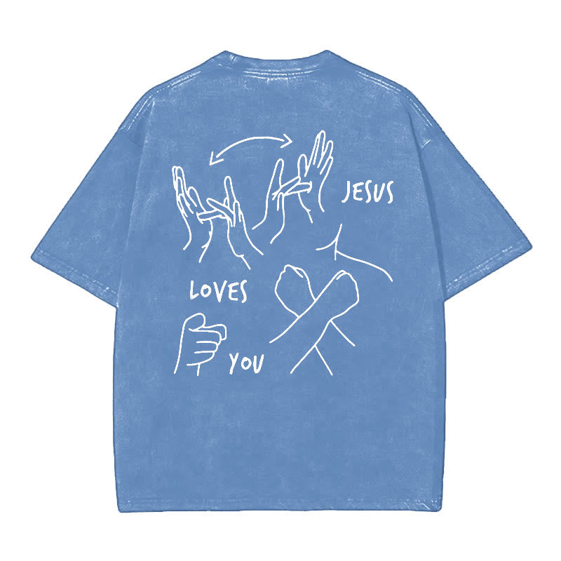 Christianartworkshop Jesus Loves You Washed T-Shirt - Blue - 5XL - image 9