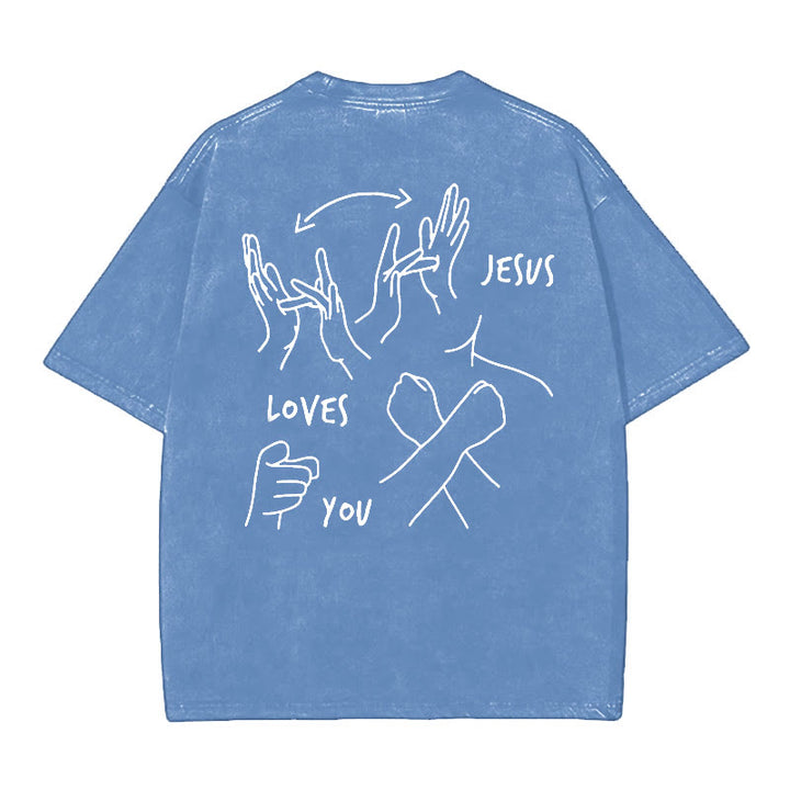 Christianartworkshop Jesus Loves You Washed T-Shirt - Blue - 5XL - image 9