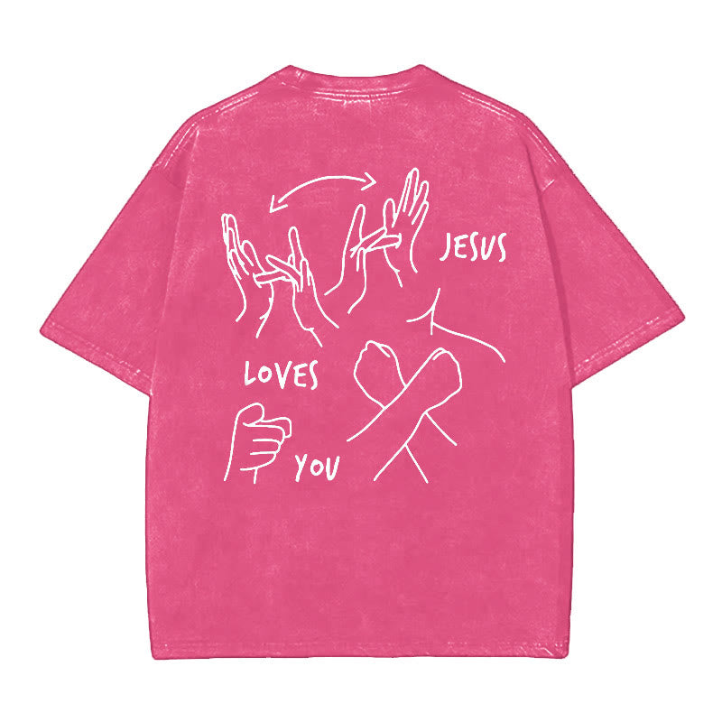 Christianartworkshop Jesus Loves You Washed T-Shirt - Pink - 5XL - image 11