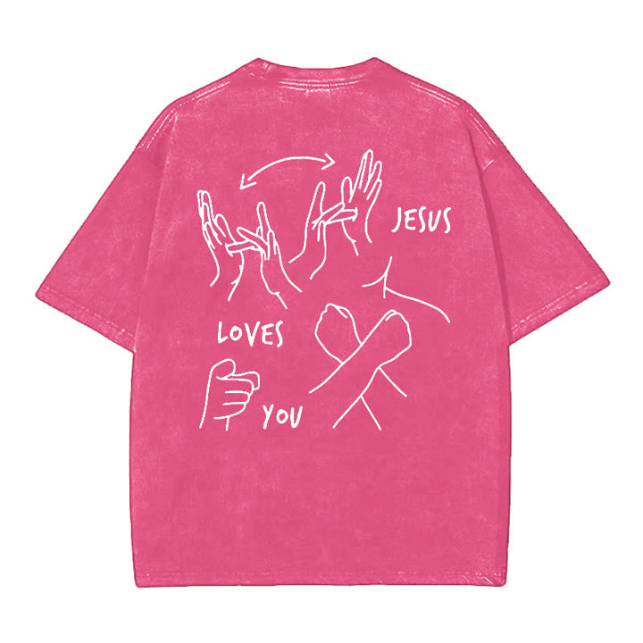 Christianartworkshop Jesus Loves You Washed T-Shirt - Pink - 5XL - image 11
