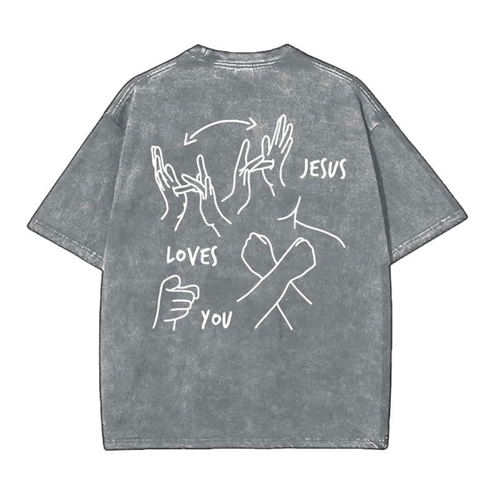 Christianartworkshop Jesus Loves You Washed T-Shirt - Grey - 5XL - image 5