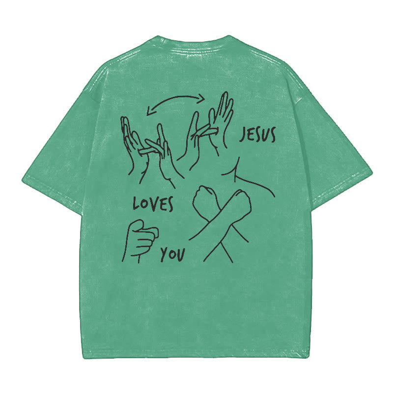 Christianartworkshop Jesus Loves You Washed T-Shirt - Green - 5XL - image 13