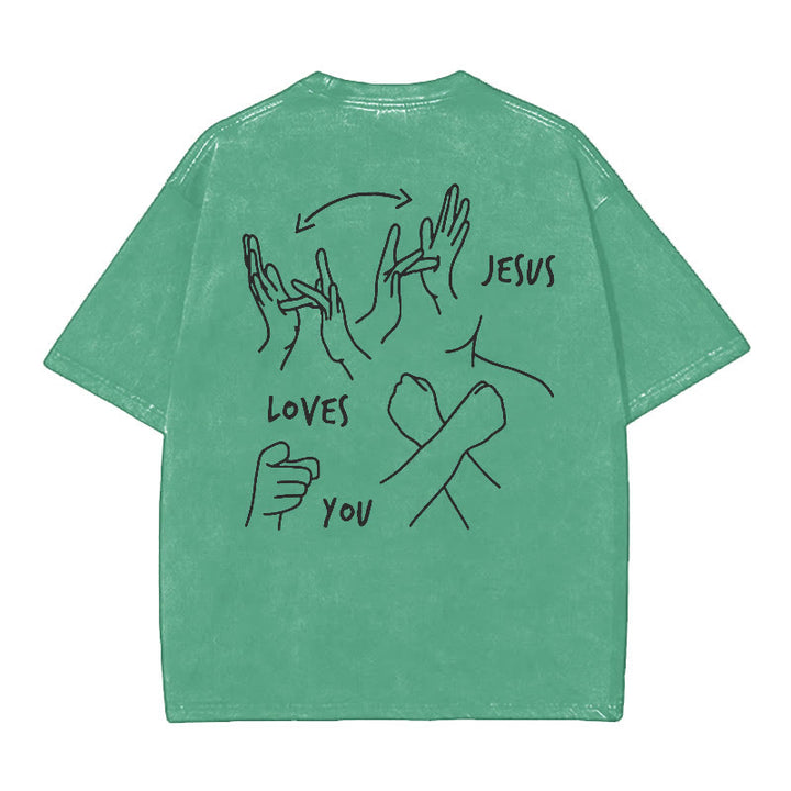 Christianartworkshop Jesus Loves You Washed T-Shirt - Green - 5XL - image 13