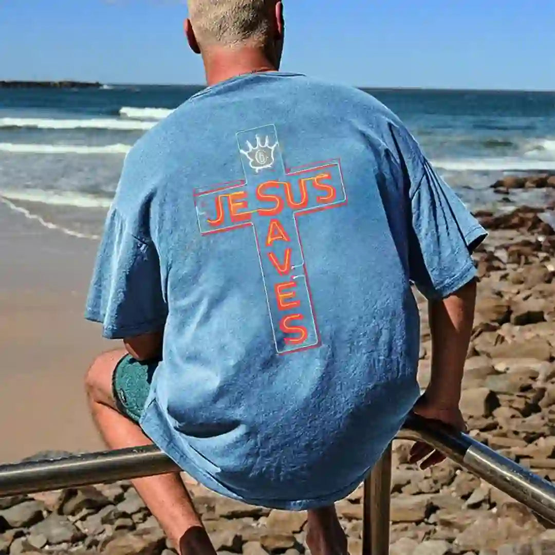 Christianartworkshop Jesus Saves Cross Graphic T-Shirt - image 2