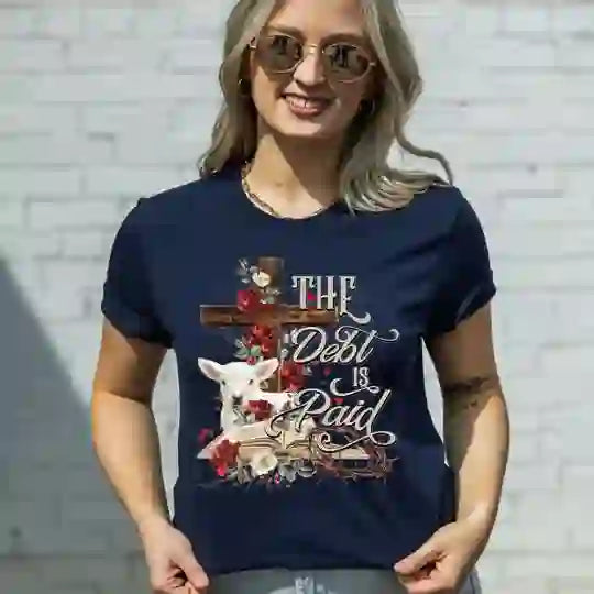 Christianartworkshop The Debt Is Paid Floral Cross Easter T-Shirt