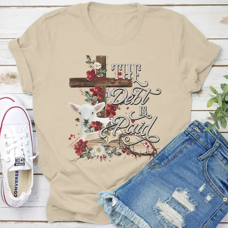 Christianartworkshop The Debt Is Paid Floral Cross Easter T-Shirt