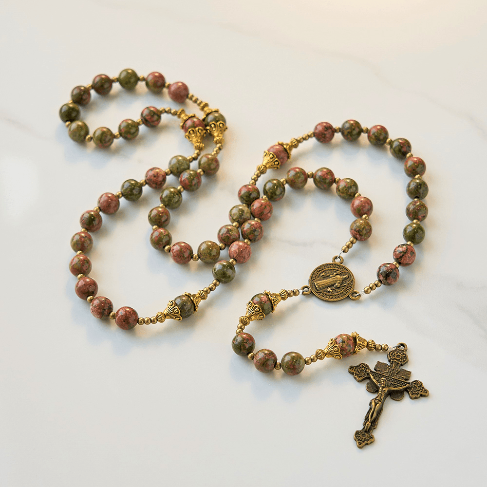 Christianartworkshop St. Benedict & Crucifix of 8mm Handmade Chrysocolla Stone Rosary - Exclusive Crafted for Holy Prayer - image 1