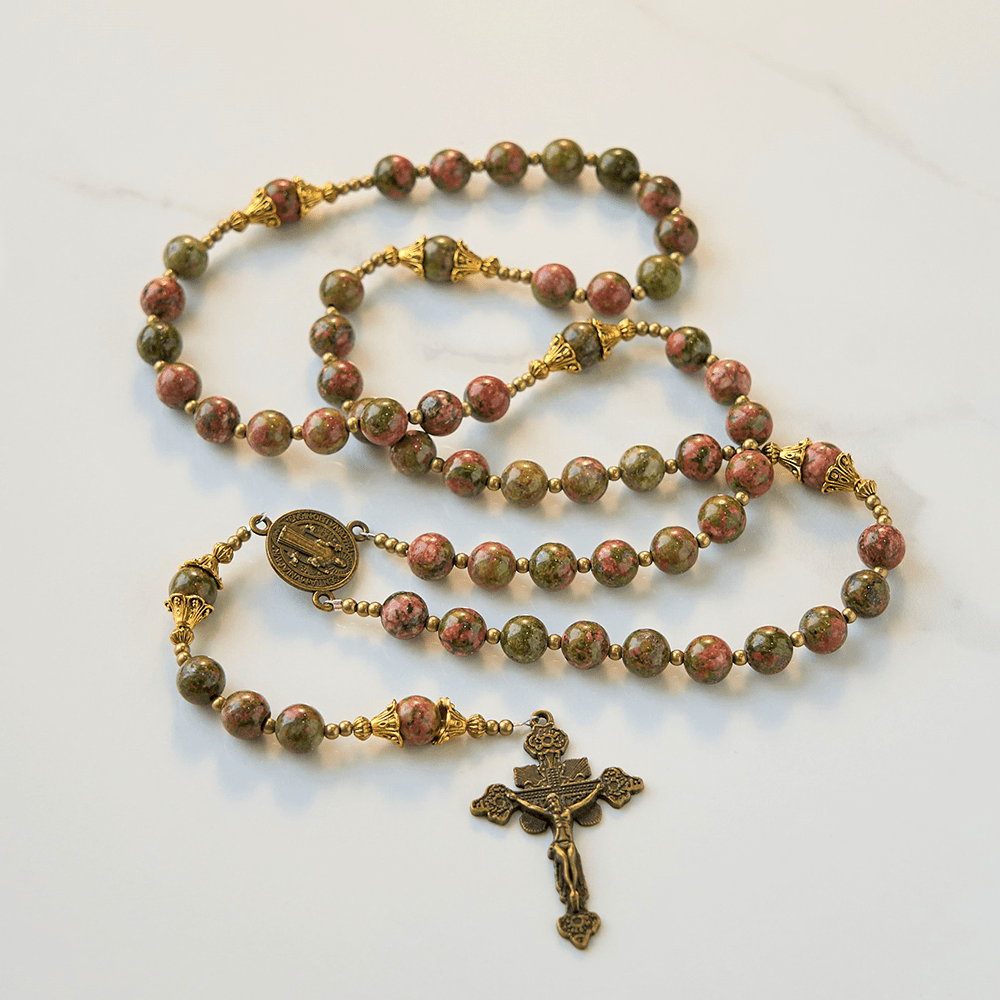 Christianartworkshop St. Benedict & Crucifix of 8mm Handmade Chrysocolla Stone Rosary - Exclusive Crafted for Holy Prayer - St. Benedict & Crucifix - image 0