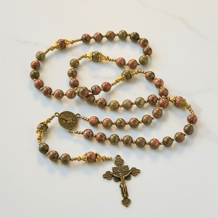 Christianartworkshop St. Benedict & Crucifix of 8mm Handmade Chrysocolla Stone Rosary - Exclusive Crafted for Holy Prayer - St. Benedict & Crucifix - image 0