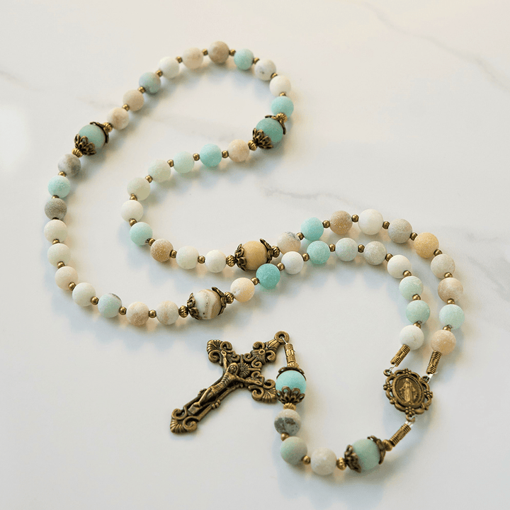 Christianartworkshop Handmade 8mm Matte Amazonite Rosary - A Timeless Piece of Devotion - image 1