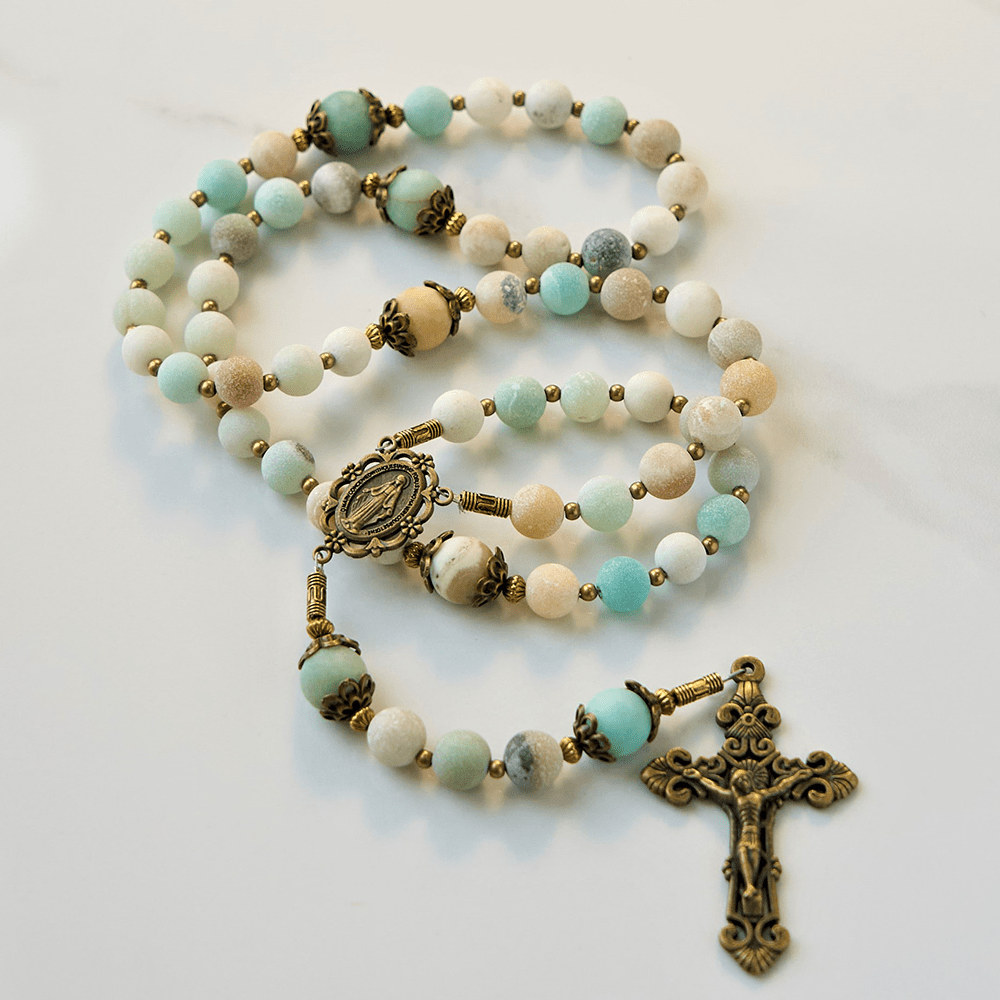 Christianartworkshop Handmade 8mm Matte Amazonite Rosary - A Timeless Piece of Devotion - Matte Amazonite Stone - image 0