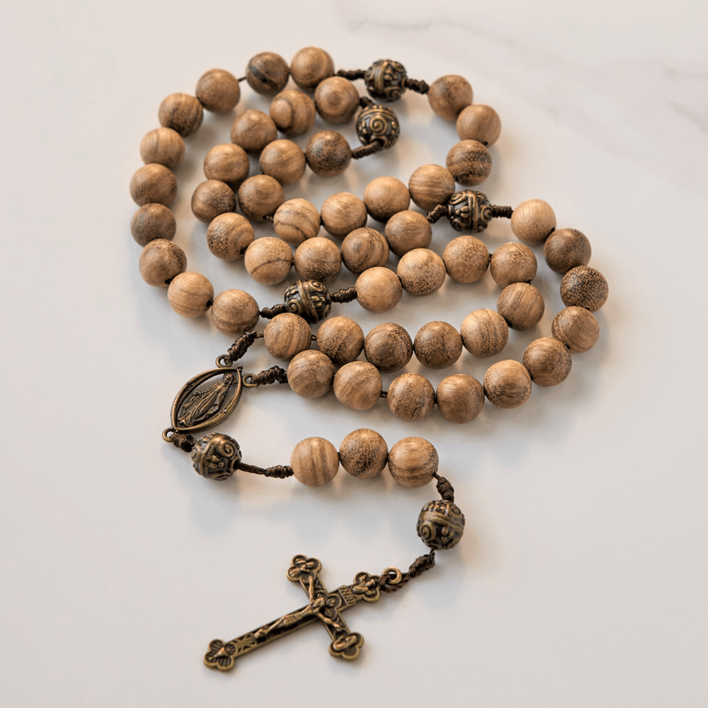 Christianartworkshop 10mm Agarwood & Metal Cloud Bead Handmade Rosary - A Sacred Blend of Tradition and Faith - Agarwood - image 1