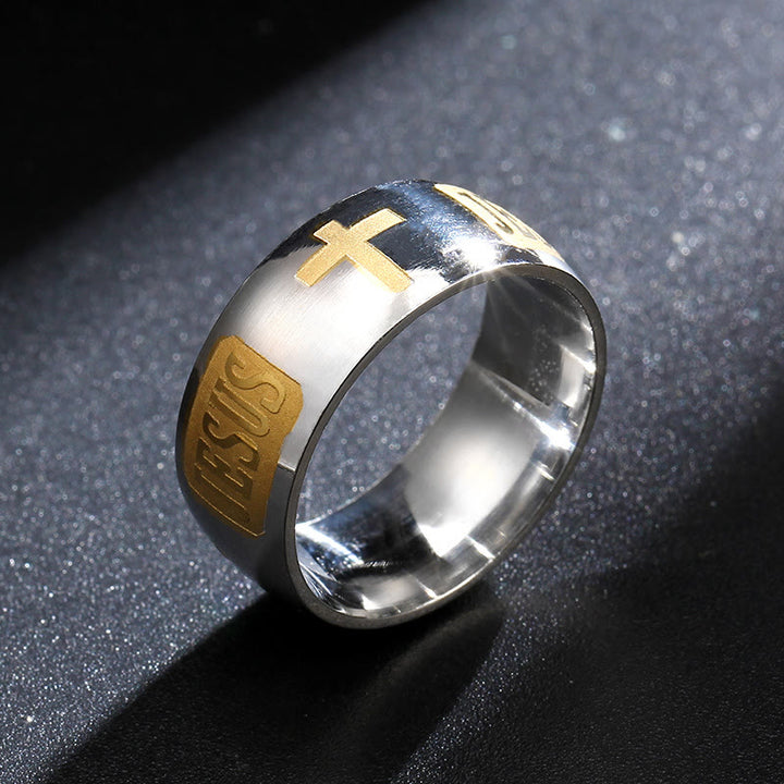 Christianartworkshop Two-tone Golden JESUS & Cross Symbol Blessed Ring - Silver-gold - US 10 - image 2