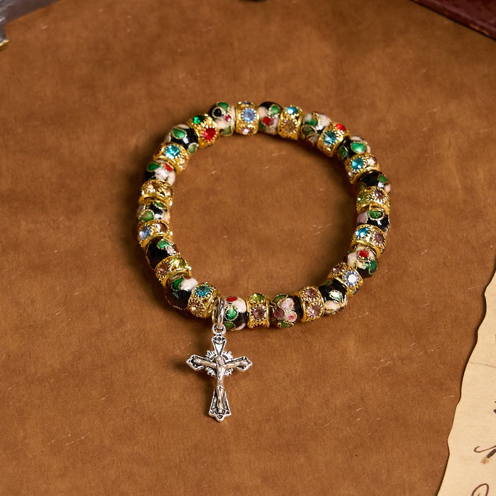 Christianartworkshop Handcrafted Cloisonné Beads Timeless Faith Bracelet: A Testament of Christ's Presence - Golden - image 1