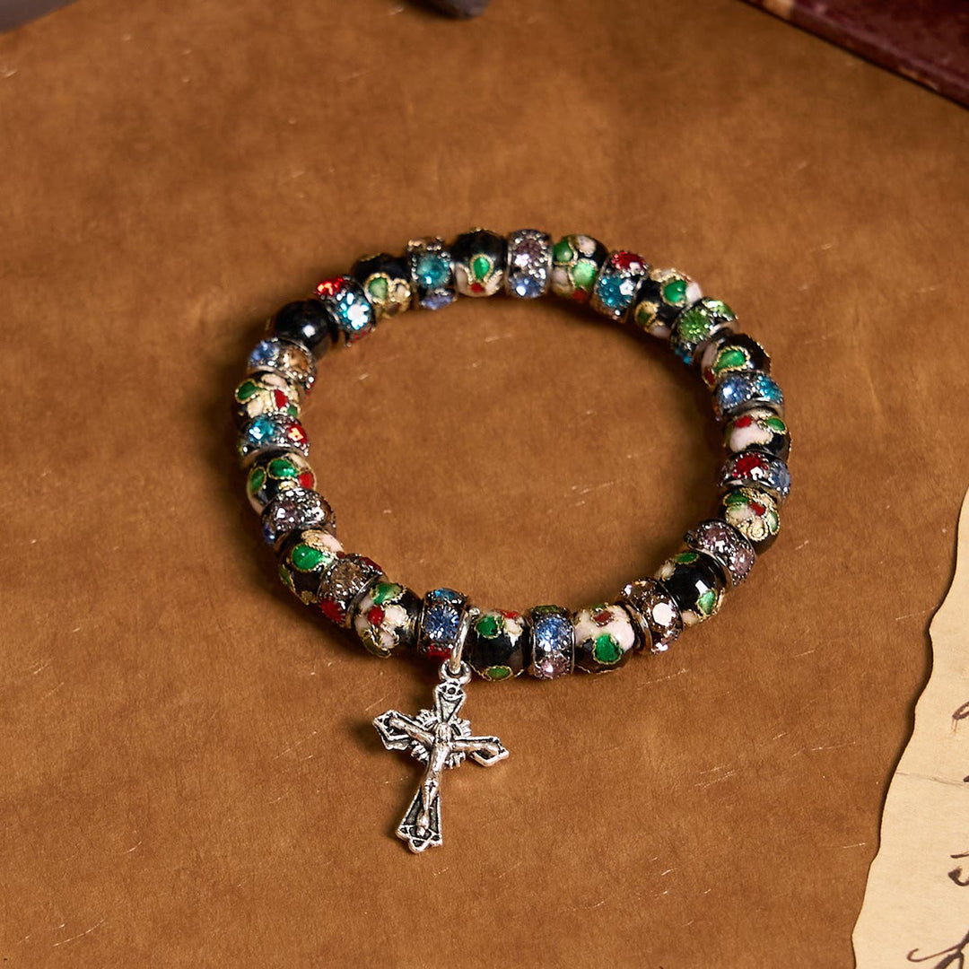Christianartworkshop Handcrafted Cloisonné Beads Timeless Faith Bracelet: A Testament of Christ's Presence - Black - image 0