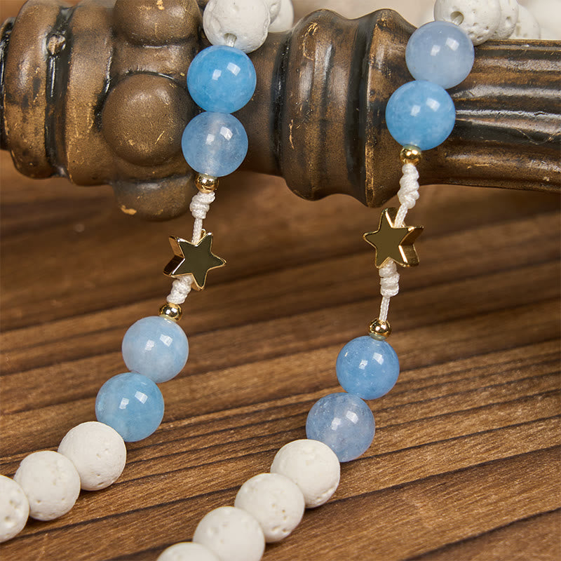 Christianartworkshop Starry Divine Handmade Rosary: Blue Agate Beads and Celestial Golden Accents - image 6
