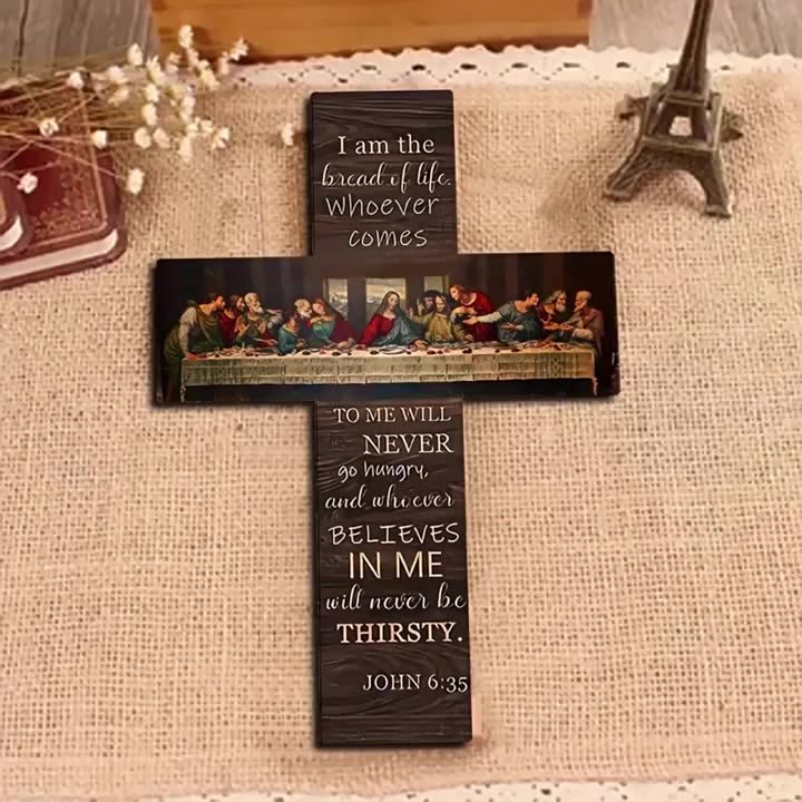 Christianartworkshop "The Last Supper" Wooden Cross Hanging Ornament: A Testament to Faith and Artistry - The Last Supper Cross A - image 1