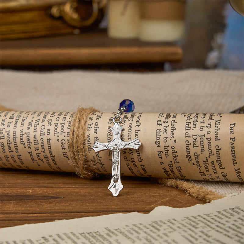 Christianartworkshop Miraculous Medal & Crucifix of 8mm Blue Sparkle Glass Round Beads Rosary - image 6