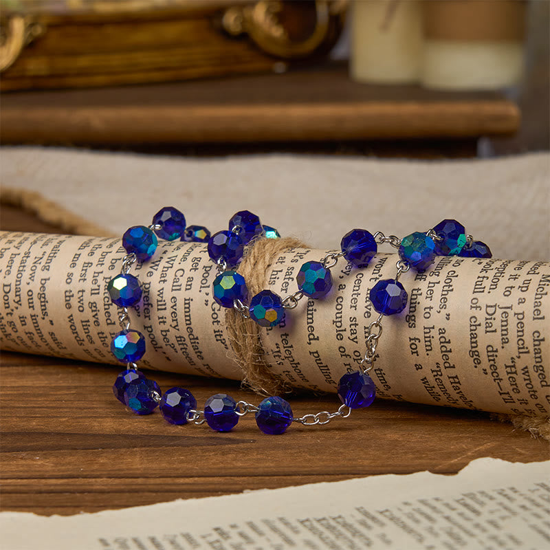 Christianartworkshop Miraculous Medal & Crucifix of 8mm Blue Sparkle Glass Round Beads Rosary - image 5