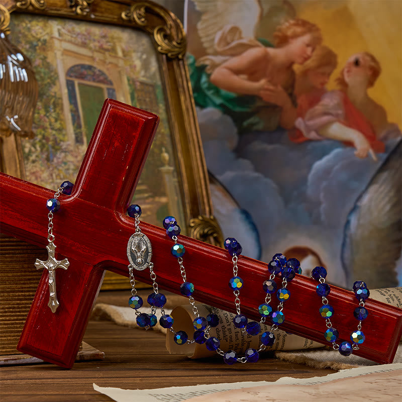 Christianartworkshop Miraculous Medal & Crucifix of 8mm Blue Sparkle Glass Round Beads Rosary - image 8