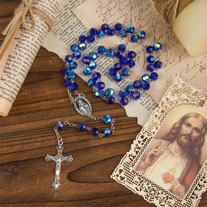 Christianartworkshop Miraculous Medal & Crucifix of 8mm Blue Sparkle Glass Round Beads Rosary - image 3