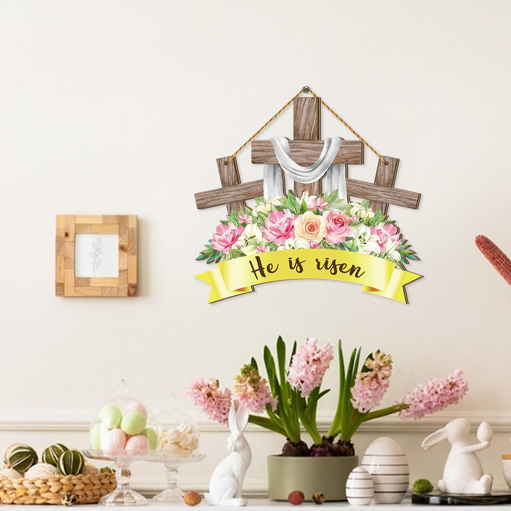 Christianartworkshop "He Is Risen" Inspirational Wooden Easter Hanging Decor Ornament - image 2